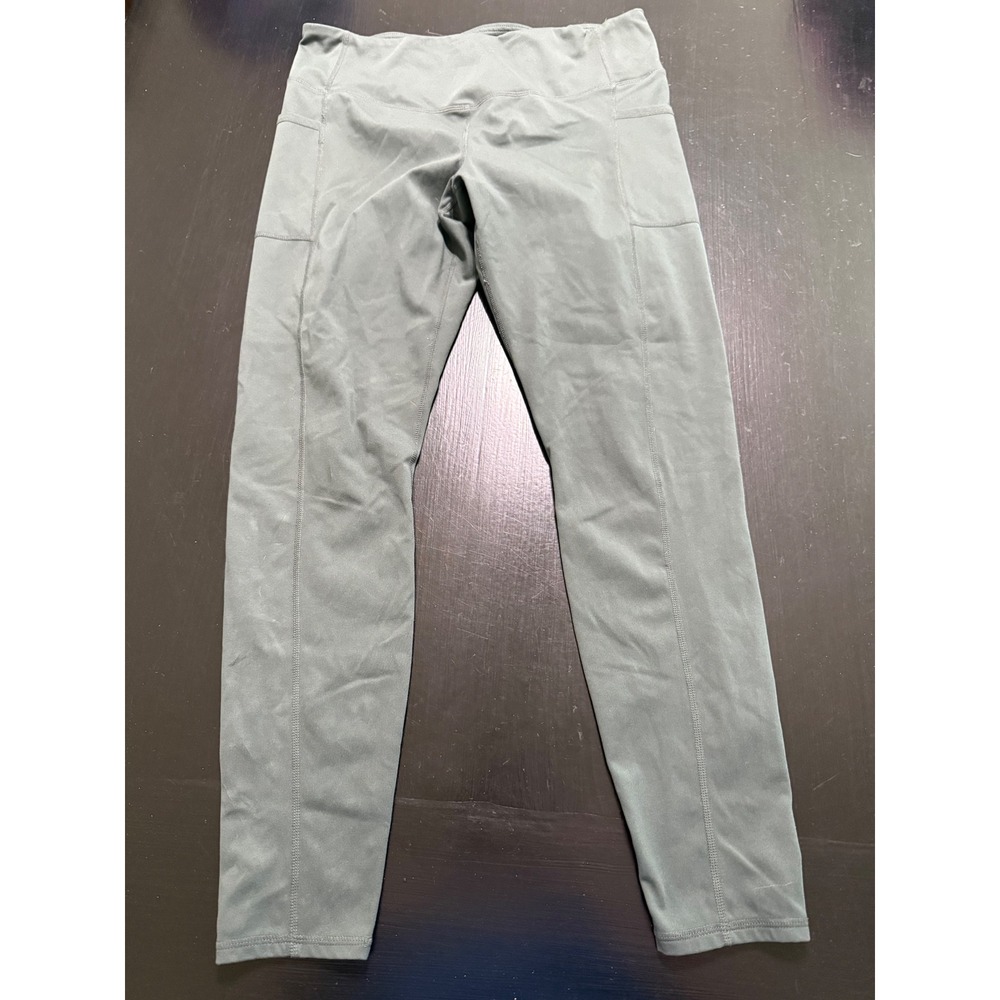 Gaiam Womens High Waisted Yoga Leggings Sage Green Side Pockets Size XL